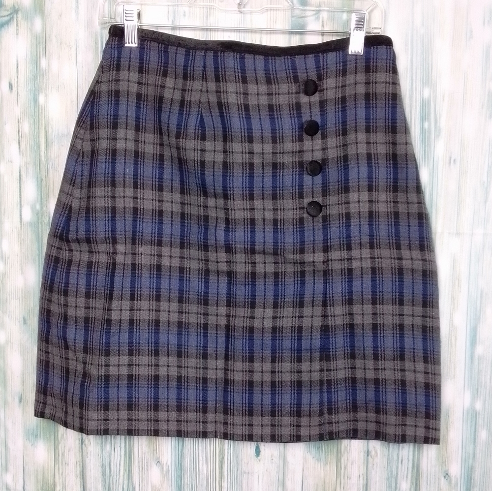 Chandler Hill plaid pencil skirt blue gray black size 8